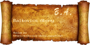 Balkovics Abony névjegykártya